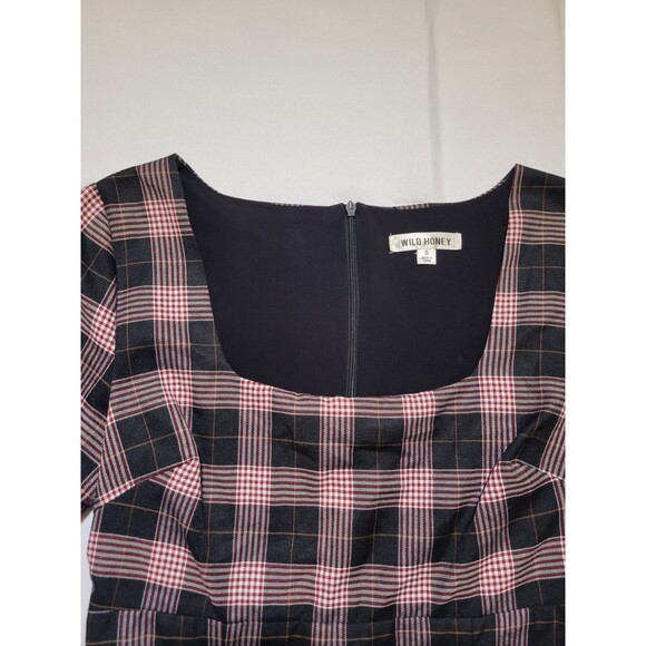 Plaid 90s Grunge Short Dress Womens Small Square Neck By Wild Honey Clueless - Picture 3 of 12